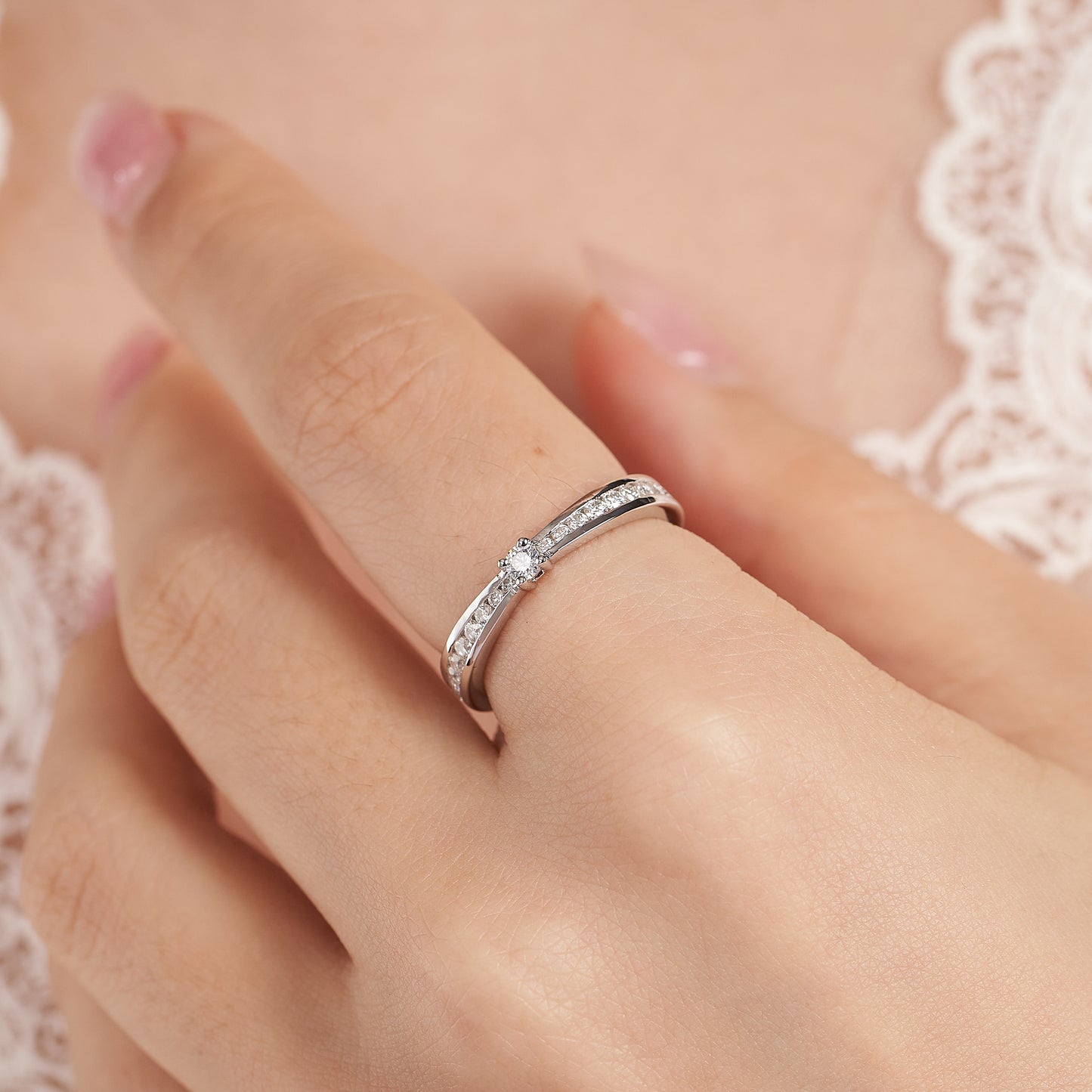 Moissanite Small Engagement Ring for Women 0.06CT