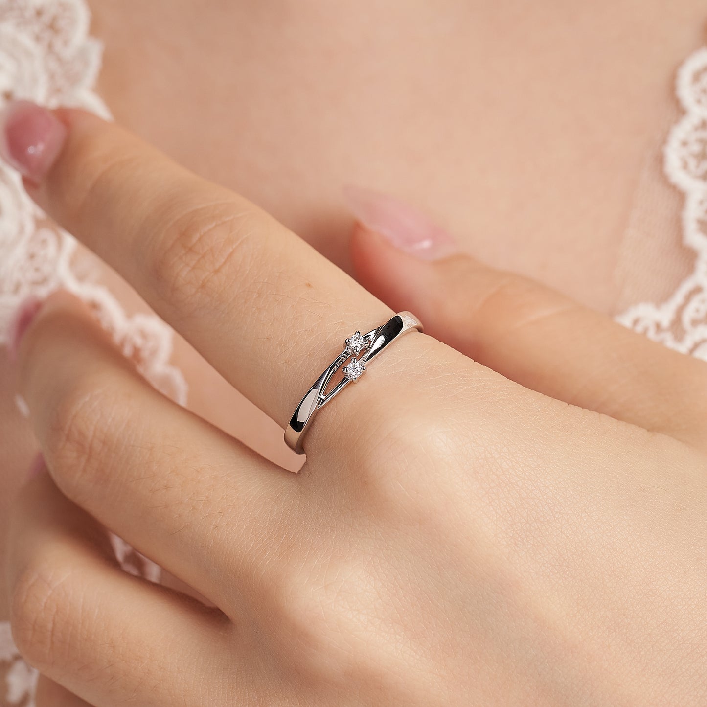 Moissanite Two Stone Engagement Rings for Women 0.04CT