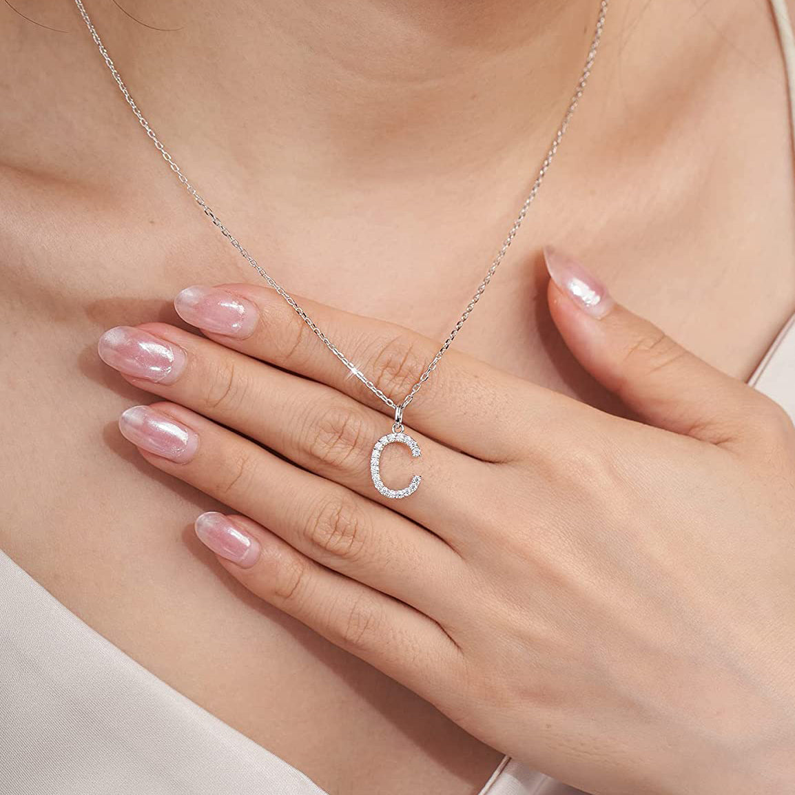 Moissanite A Initial Letter Pendant Necklace for Women in Silver