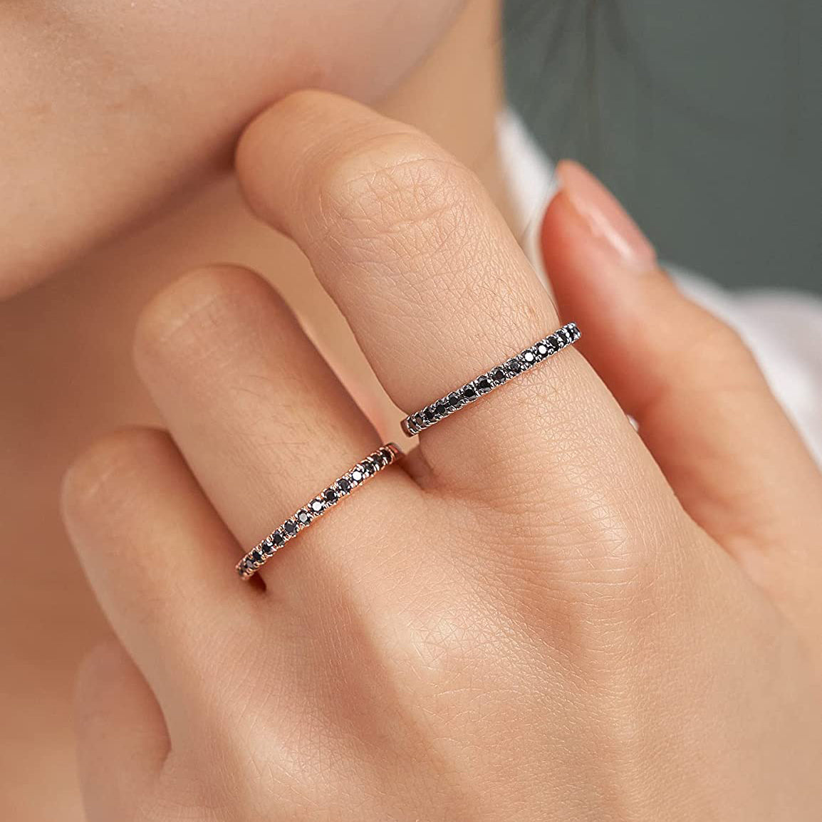Black Moissanite Wedding Band for Women in Silver 0.3CT