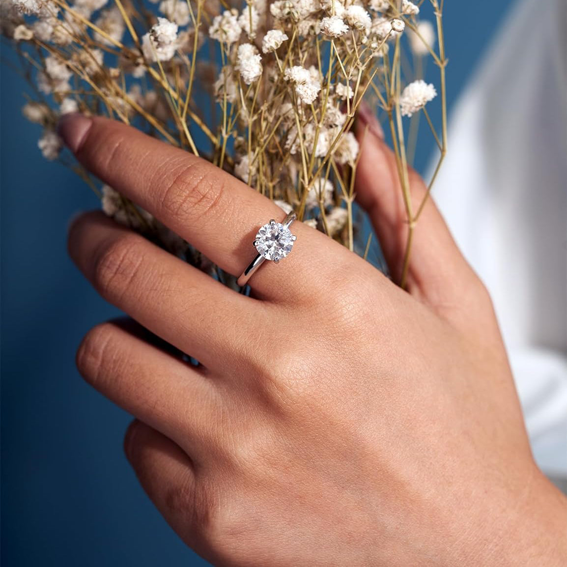 14K White Gold Moissanite 1 Carat Solitaire Engagement Ring 1CT-4CT