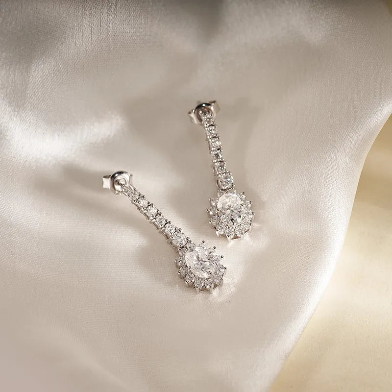 Moissanite Oval Drop Cluster Earrings for Women 1.7CT