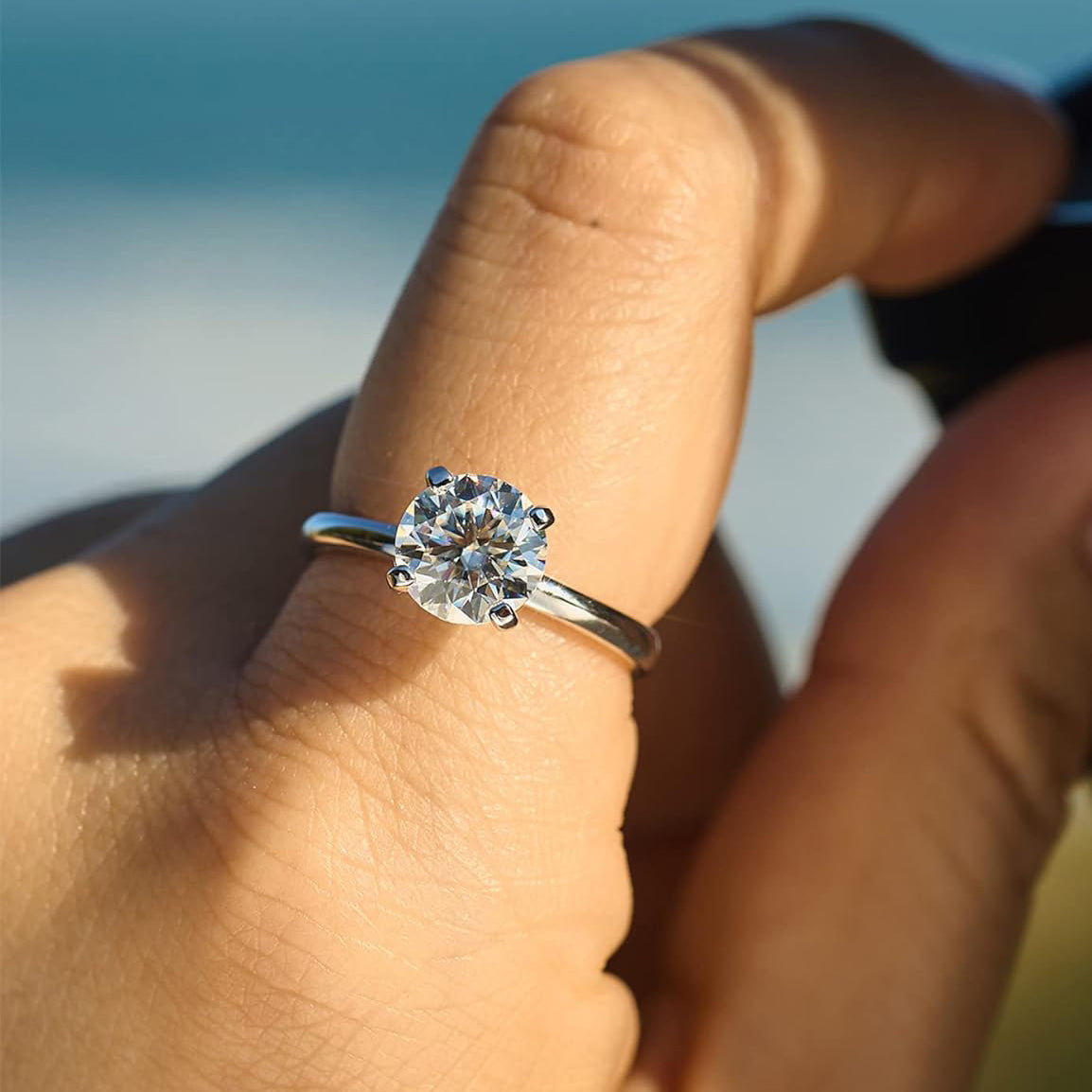 14K White Gold Moissanite 1 Carat Solitaire Engagement Ring 1CT-4CT