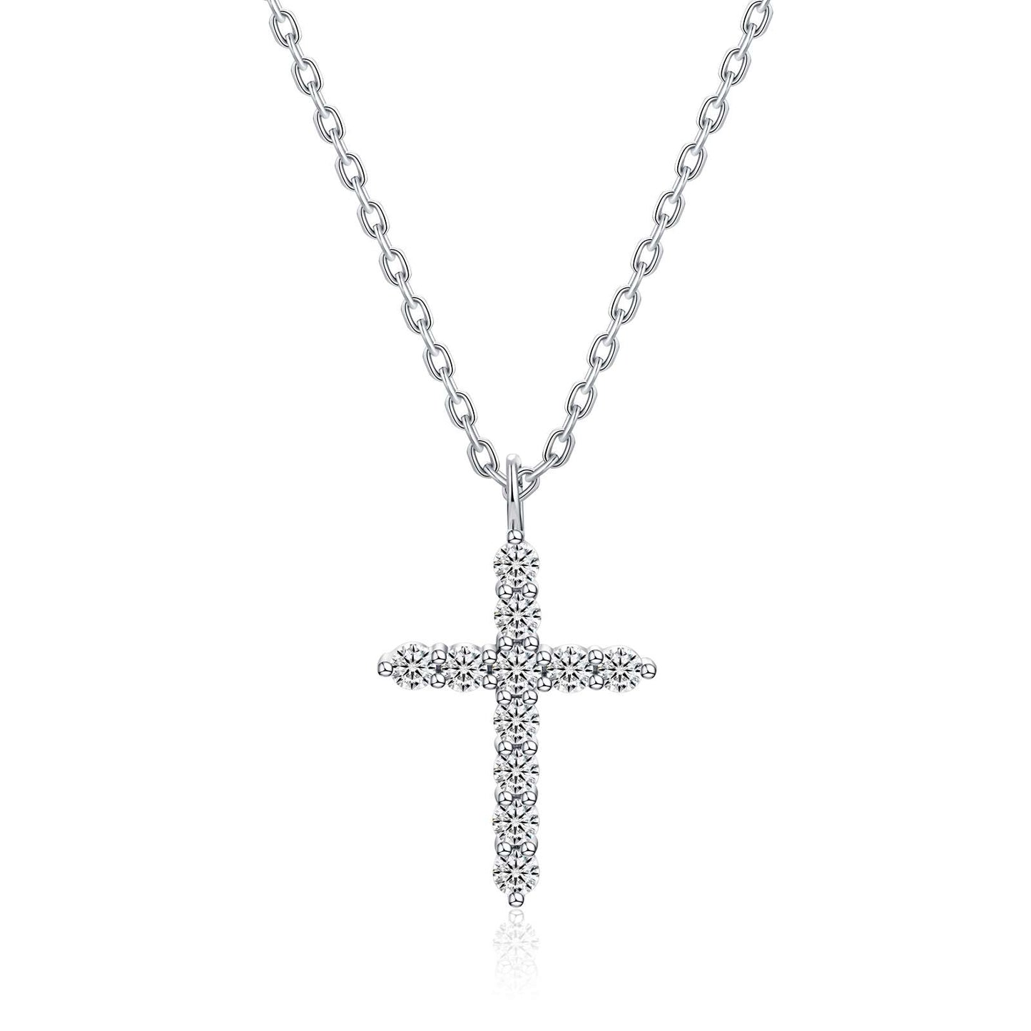 Moissanite Cross Pendent Necklace for Women in Sterling Silver 2.2MM/3MM