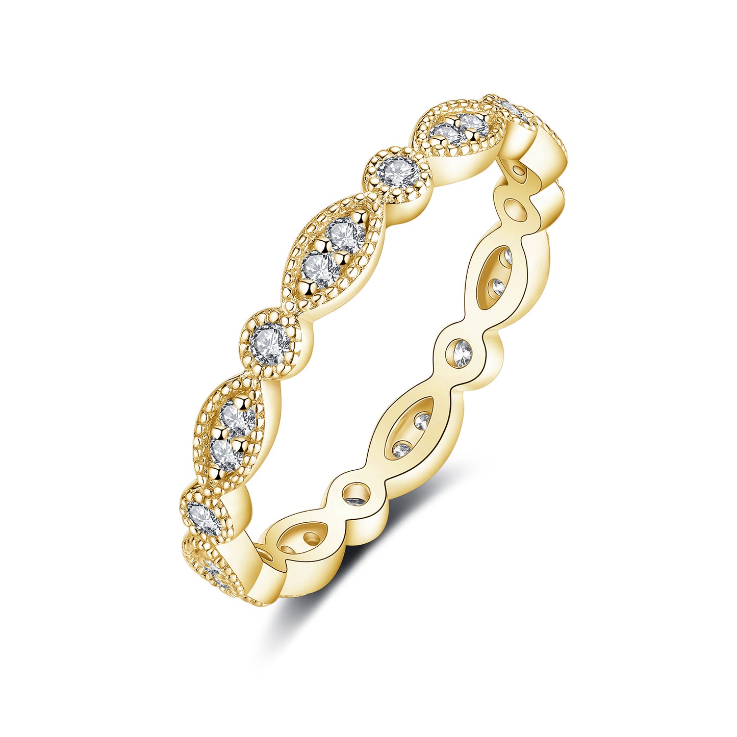 Moissanite Milgrain Marquise and Dot Full Wedding Band for Women