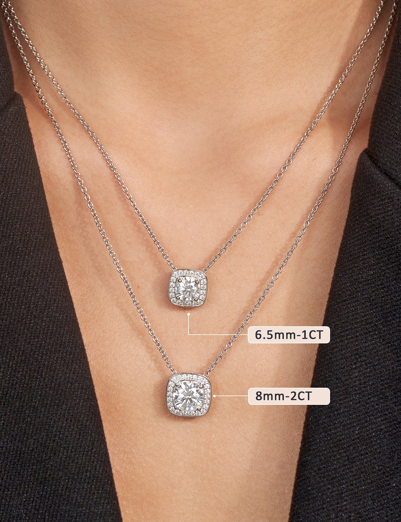 Moissanite Square Halo Pendant Necklaces for Women 1CT