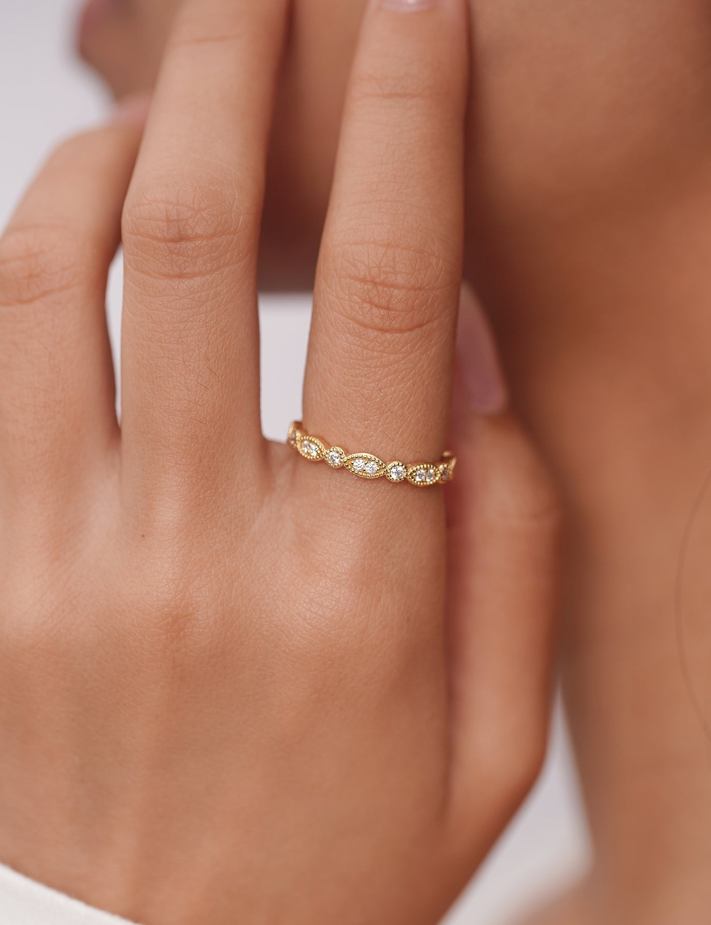 Moissanite Milgrain Marquise and Dot Full Wedding Band for Women