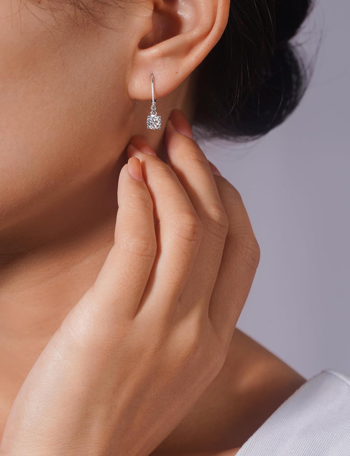 Moissanite Leverback Drop Earrings for Women 1/2CT