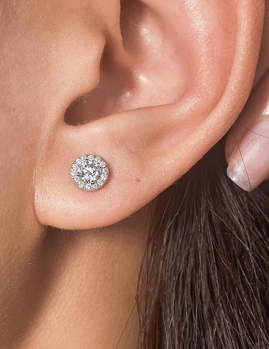Lab Grown Diamond Halo Stud Earrings for Women 0.35CT/0.65CT