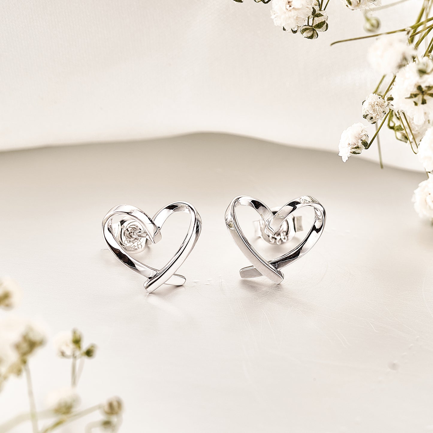 Moissanite Open Heart Sterling Silver Stud Earrings for Women