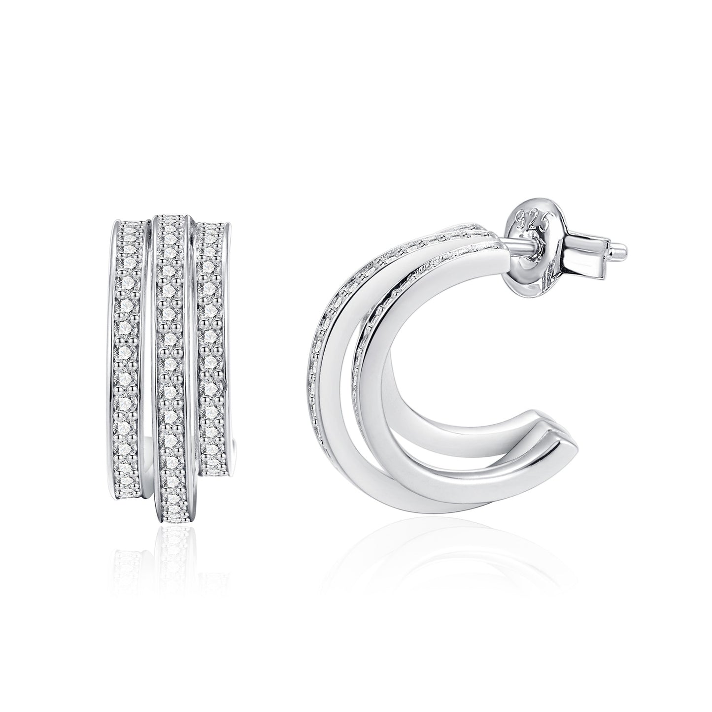 Three Row Moissanite Half Hoop Earrings