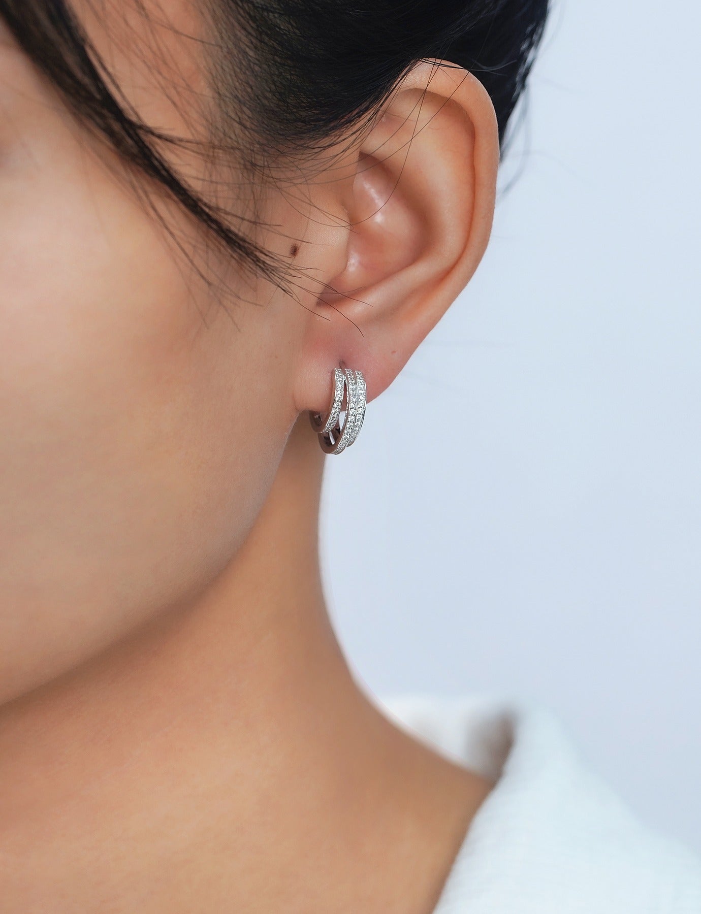Three Row Moissanite Half Hoop Earrings