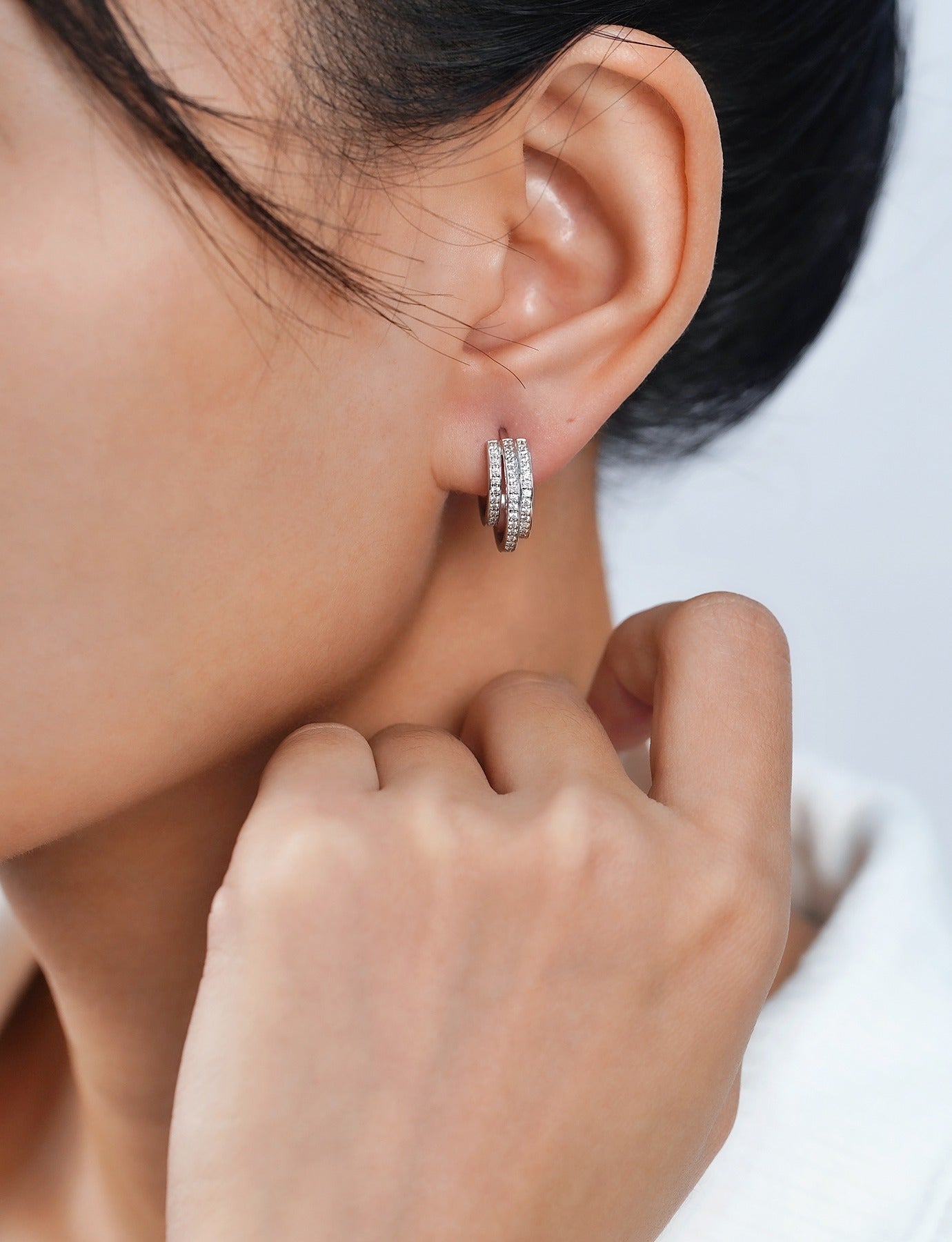 Three Row Moissanite Half Hoop Earrings