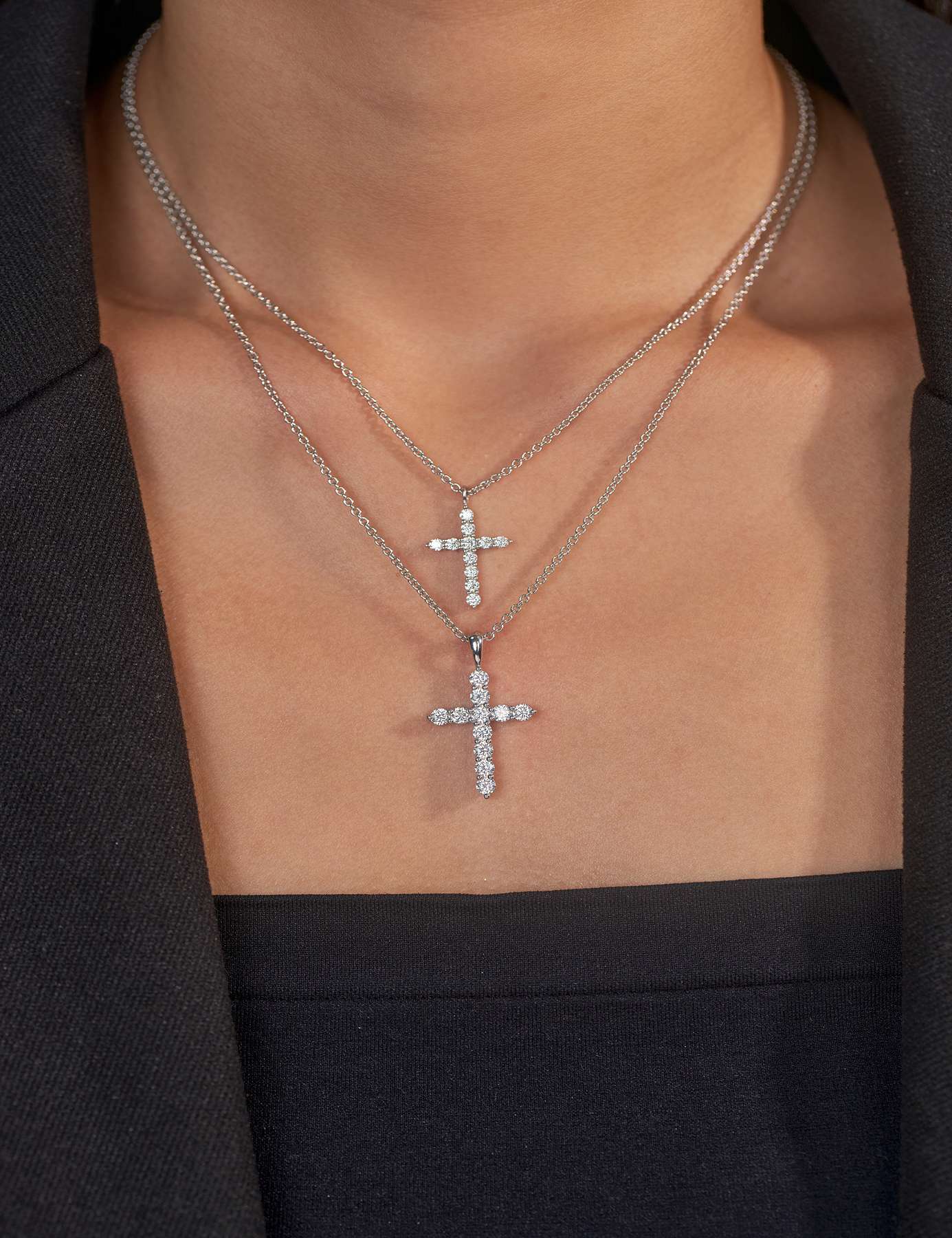 Moissanite Cross Pendent Necklace for Women in Sterling Silver 2.2MM/3MM