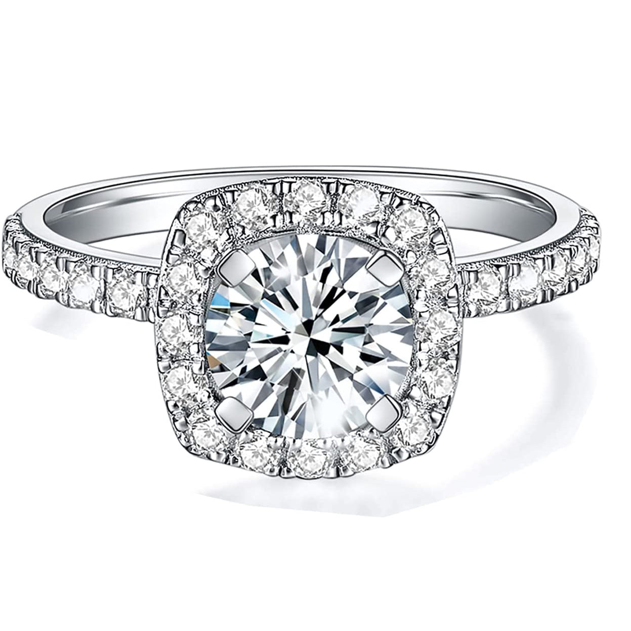 Moissanite Square Halo Engagement Rings for Women 1.64CT
