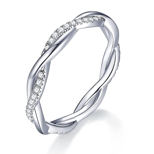 Full Moissanite Twist Wedding Band for Women 0.3CT 1.5mm