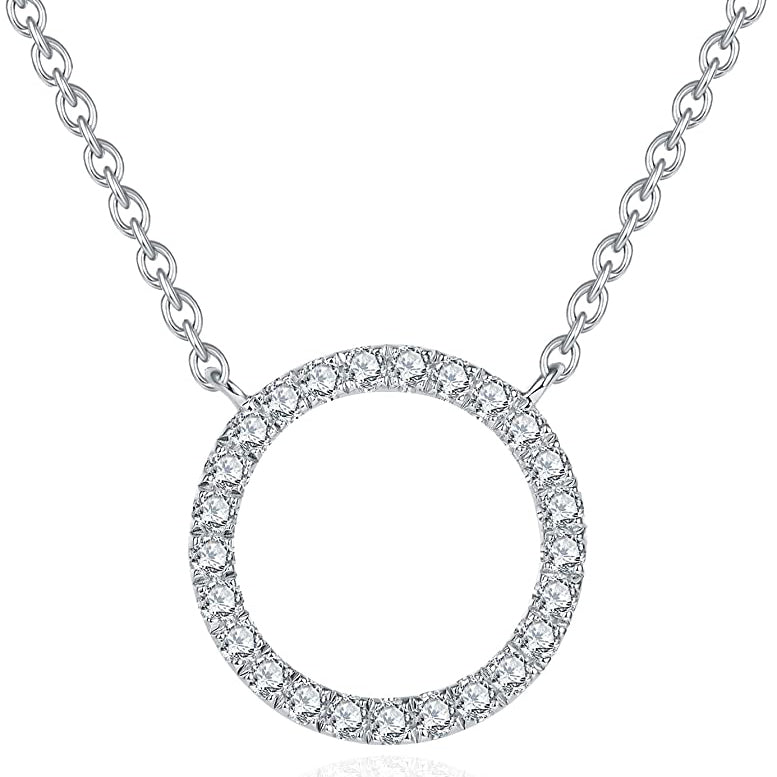 Moissanite Circle Pendant Necklace for Women in Sterling Silver 1.5cm/2.5cm