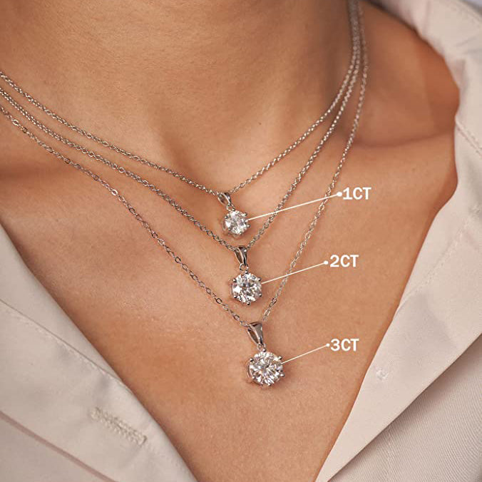 1CT-3CT Moissanite Solitaire Pendant Necklaces for Women