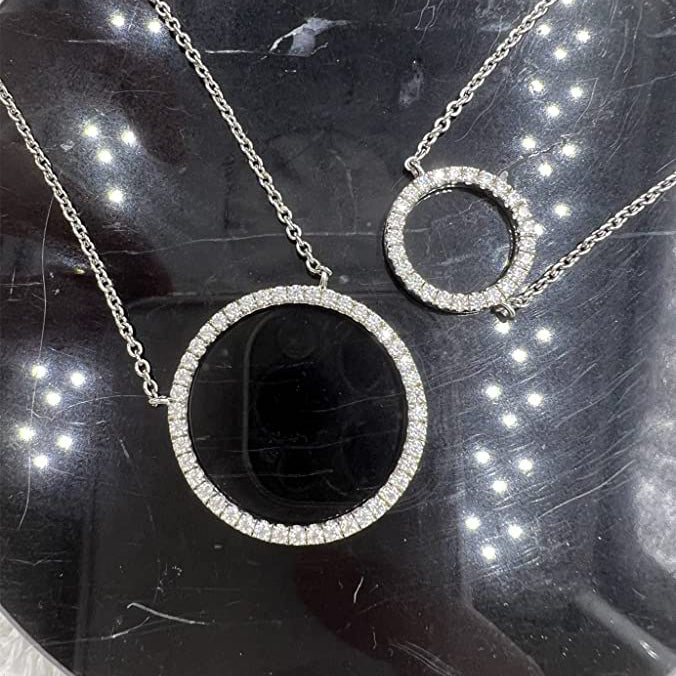 Moissanite Circle Pendant Necklace for Women in Sterling Silver 1.5cm/2.5cm