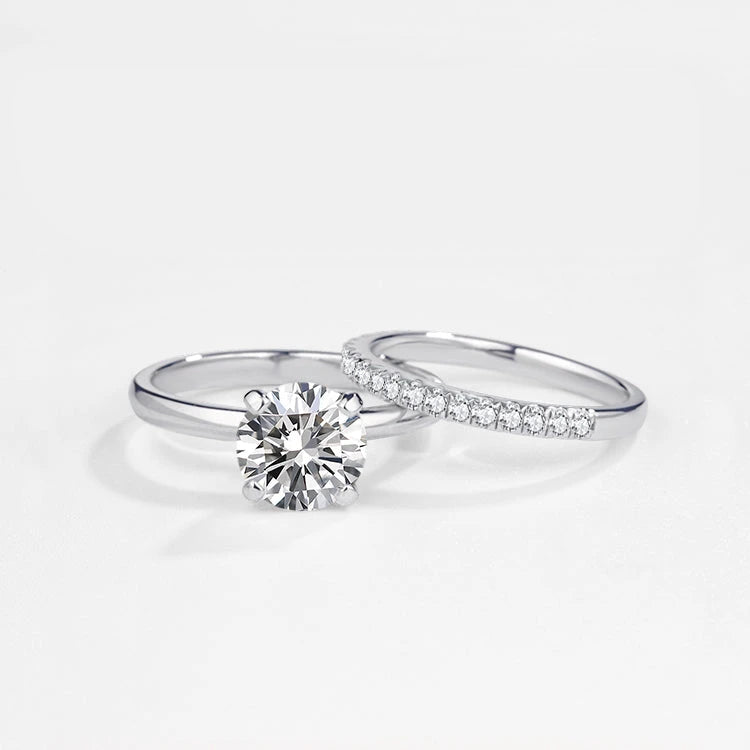 IMOLOVE Moissanite Engagement Ring - 1CT Round Solitaire Sterling Silver Ring, 18K White Gold Plated