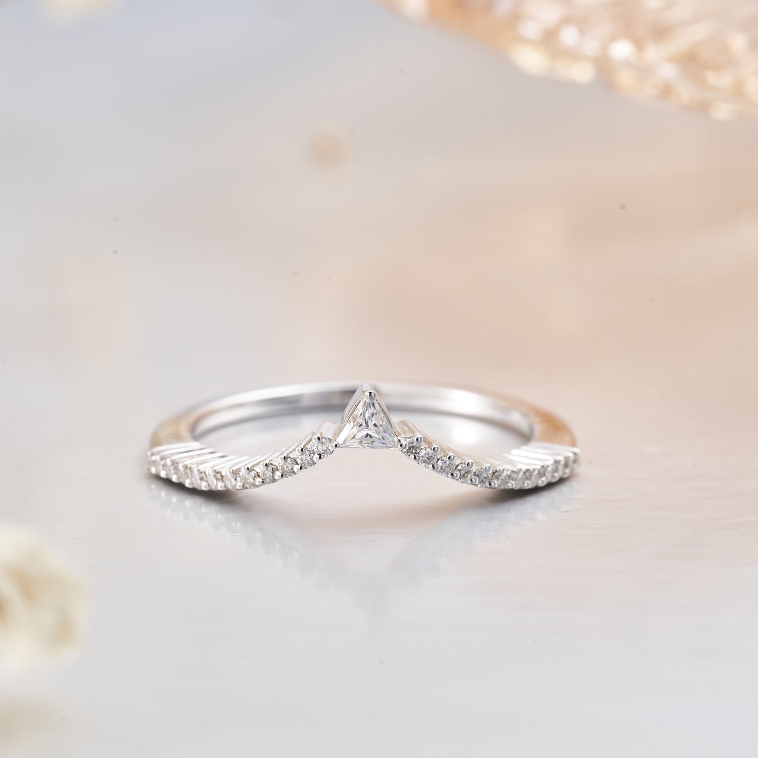 V Shaped Lab Grown Diamond Curved Wedding Band for Women