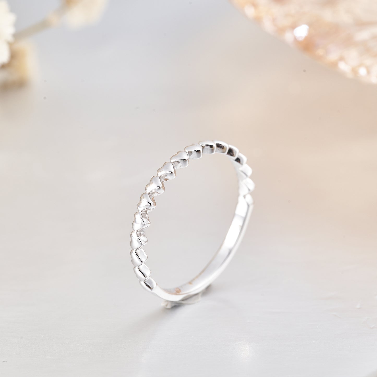 Heart Shaped Sterling Silver Stackable Eternity Ring for Women