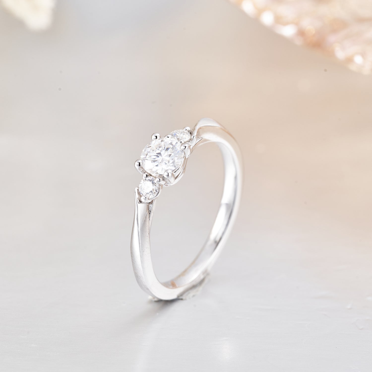 3 Stone Moissanite Engagement Ring for Women in Sterling Silver