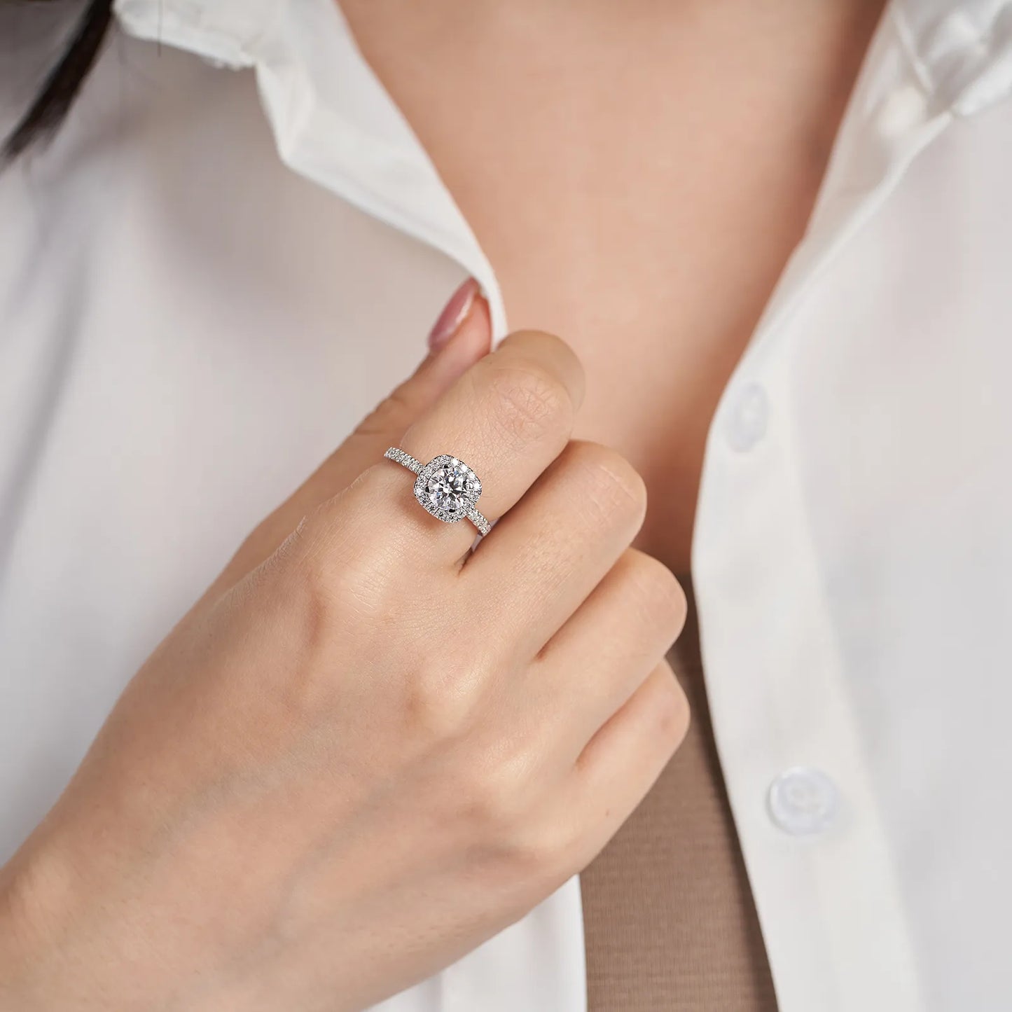 Lab Grown Diamond Square Halo Engagement Rings for Women