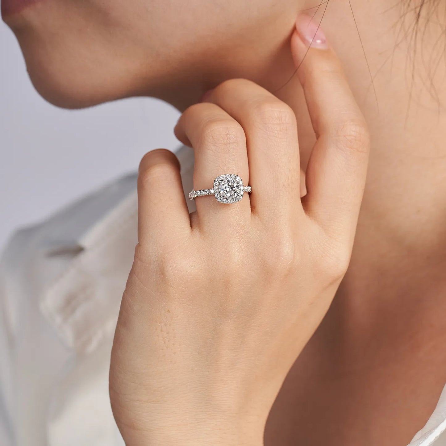 Lab Grown Diamond Square Halo Engagement Rings for Women