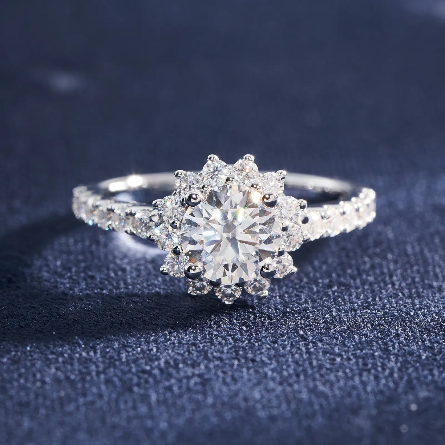 Lab Grown Diamond  Sunflower Halo Engagement Rings for Women 1.64CT