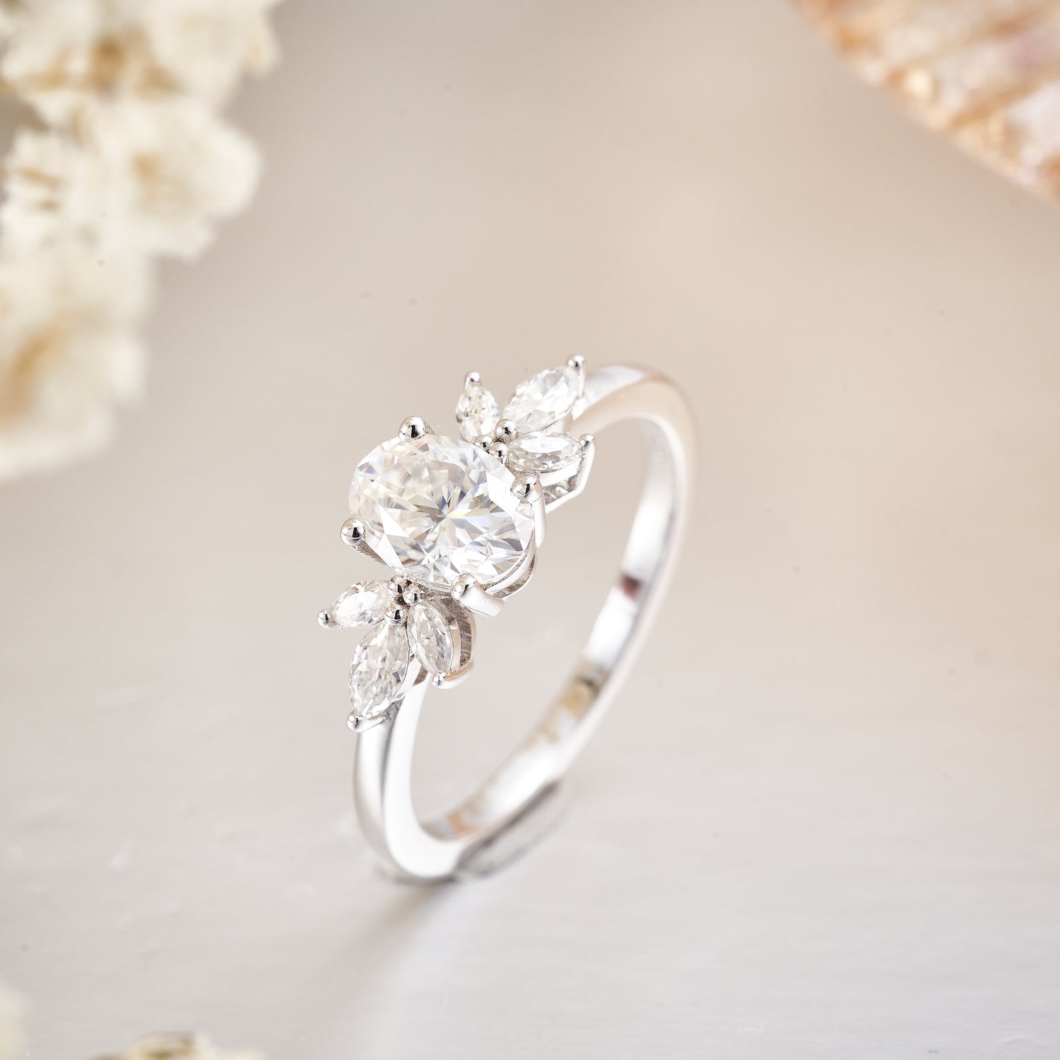 1CT Oval Cluster Art Deco Engagement Rings for Women