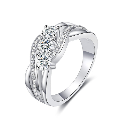 Moissanite 3 Stones Twisted Engagement Rings for Women 0.68CT