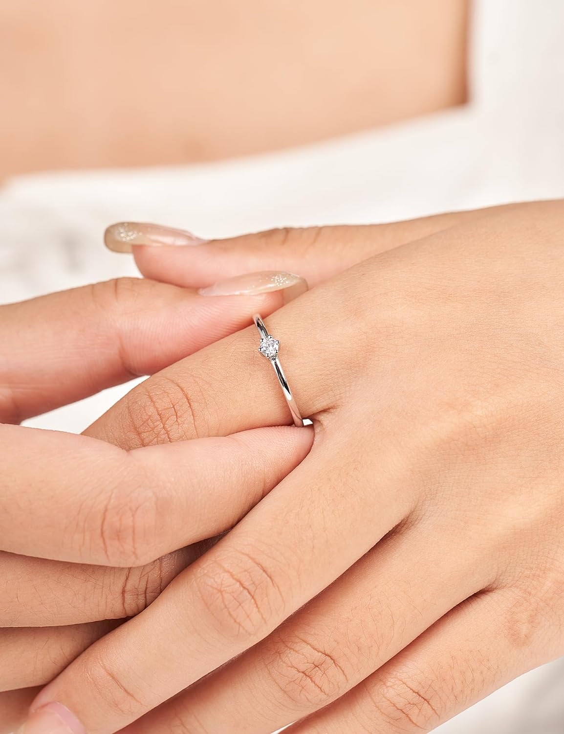 Small Moissanite Solitaire Engagement Ring for Women 0.11CT