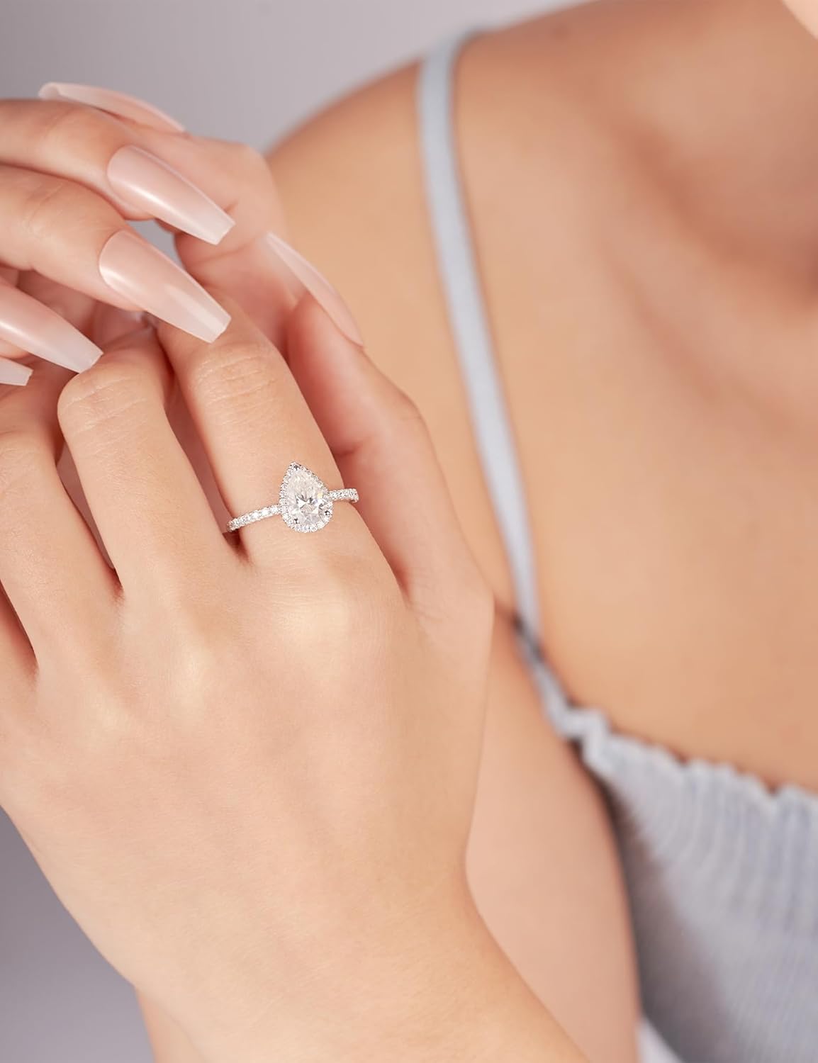 Lab Grown Diamond Pear Shaped Halo Engagement Rings for Women