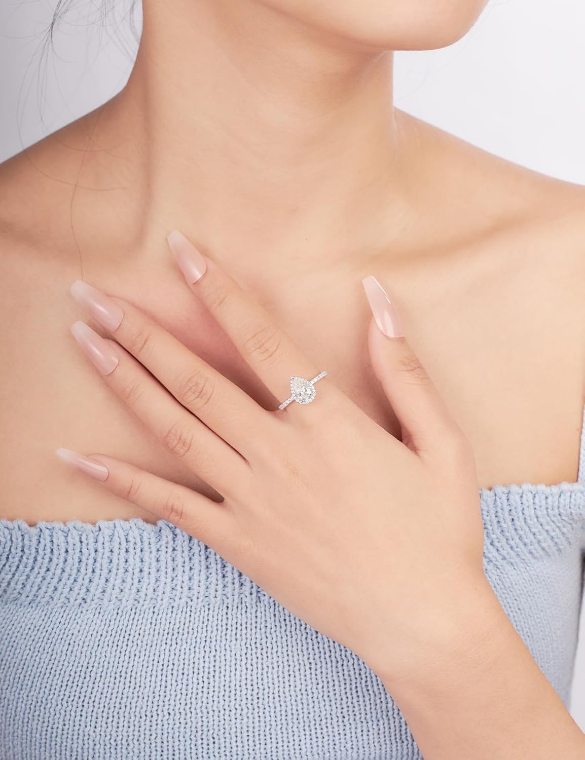 Lab Grown Diamond Pear Shaped Halo Engagement Rings for Women