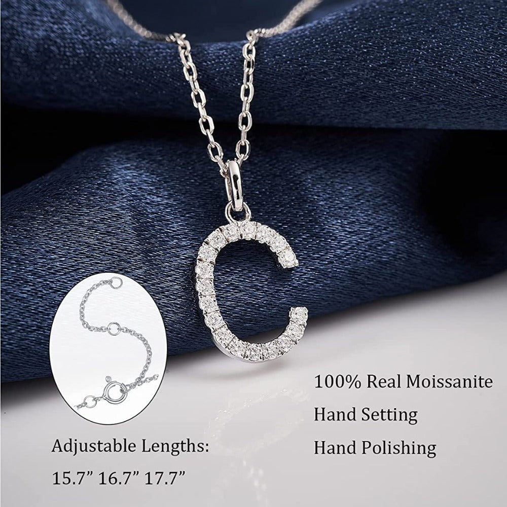 Moissanite A Initial Letter Pendant Necklace for Women in Silver