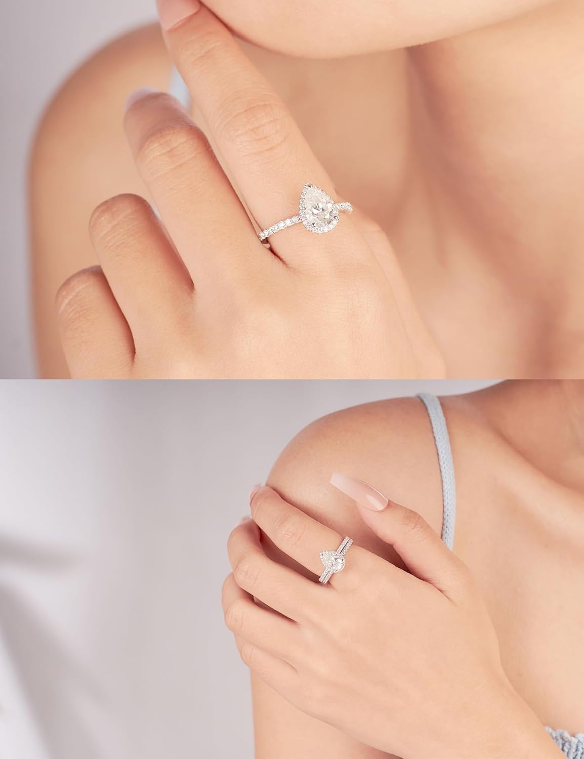 Lab Grown Diamond Pear Shaped Halo Engagement Rings for Women