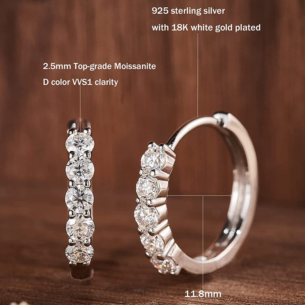 Moissanite Hoop Earrings for Women Girls Sterling Silver Small