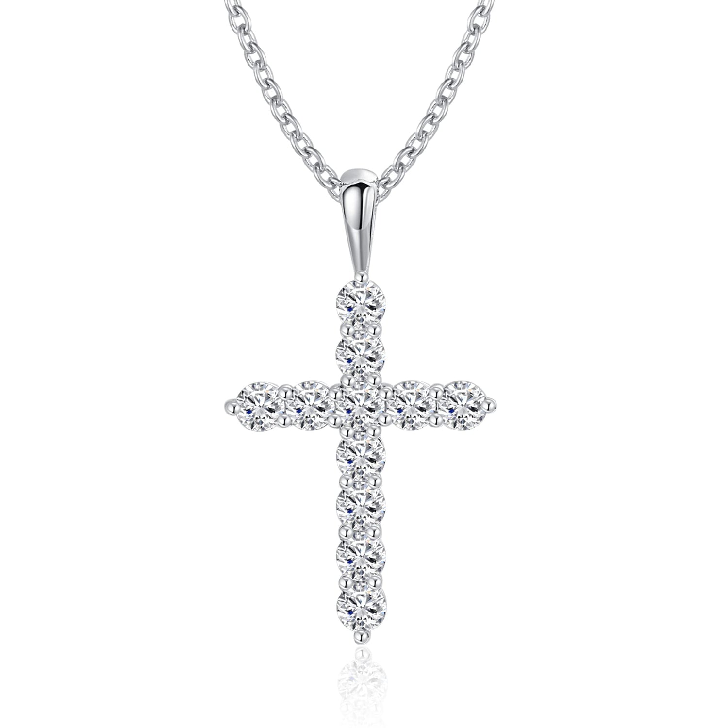 Moissanite Cross Pendent Necklace for Women in Sterling Silver 2.2MM/3MM