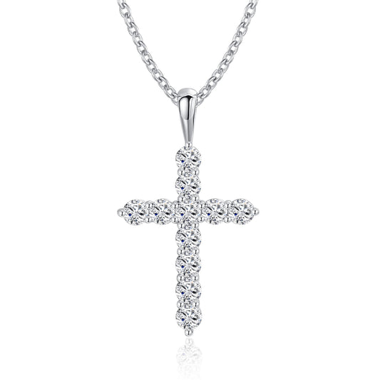 Moissanite Cross Pendent Necklace for Women in Sterling Silver