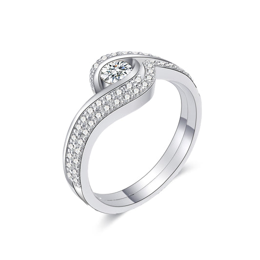 Moissanite Bypass Bezel Wedding Ring Set for Women
