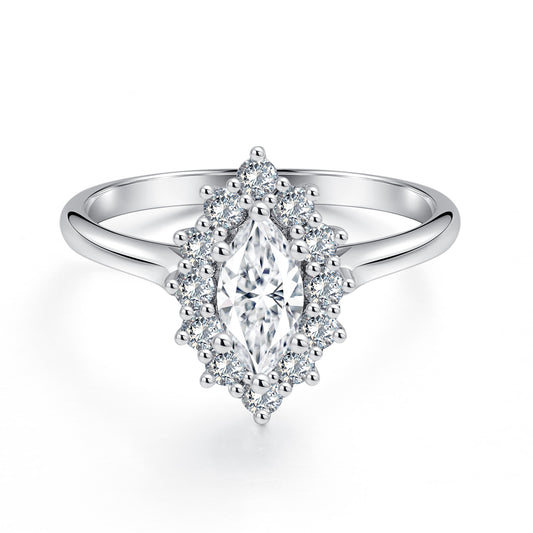 Moissanite Marquise Cut Halo Engagement Ring for Women 1CT