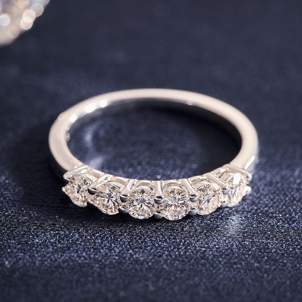 14K White Gold 6 Stone Moissanite Wedding Band Rings for Women 0.7CT