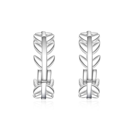 Leaf Hoop Earrings for Women in Sterling Silver