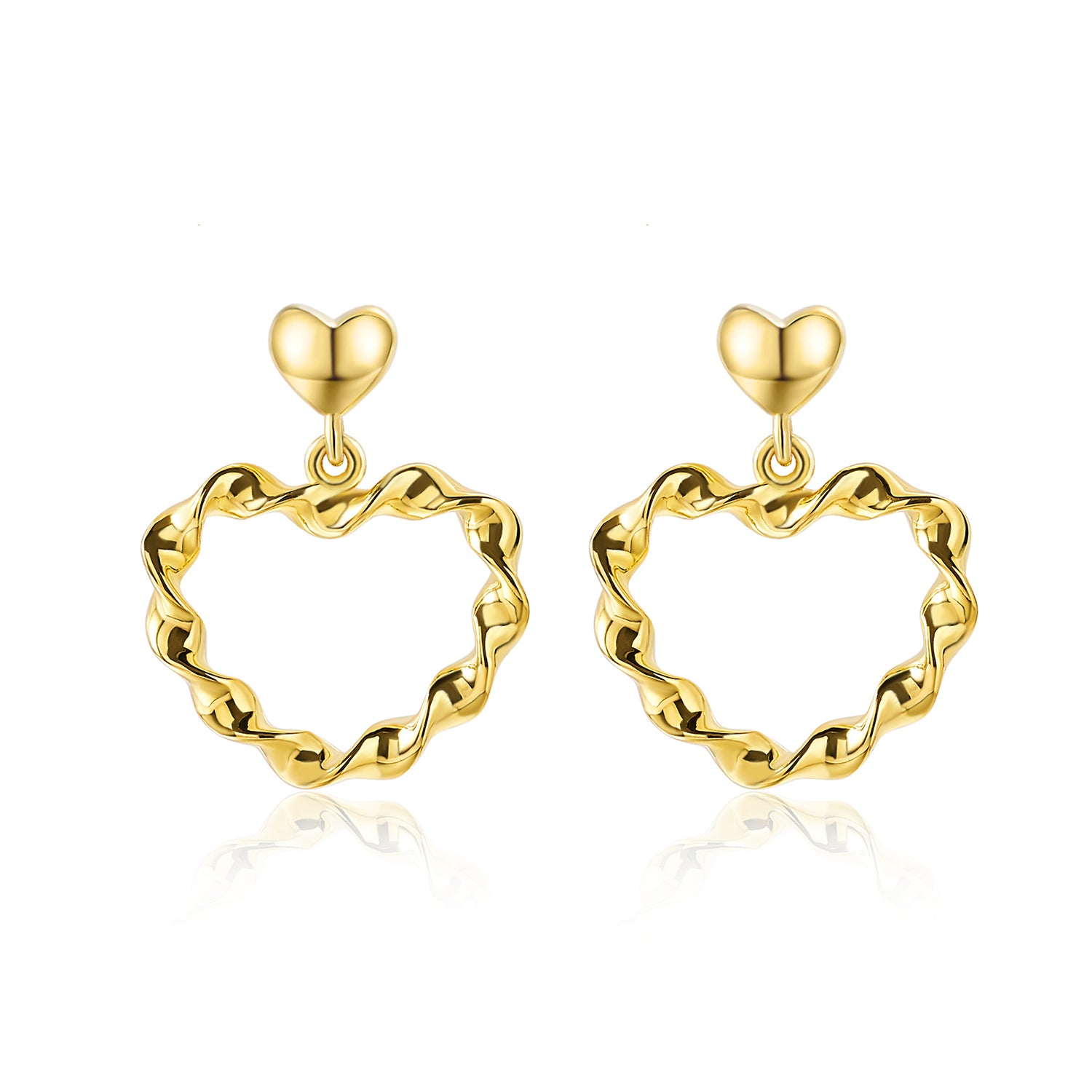 Twisted Heart Shaped Drop Earrings for Women Yellow Gold