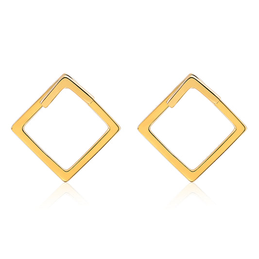 Sterling Silver Open Square Stud Earring for Women Yellow Gold