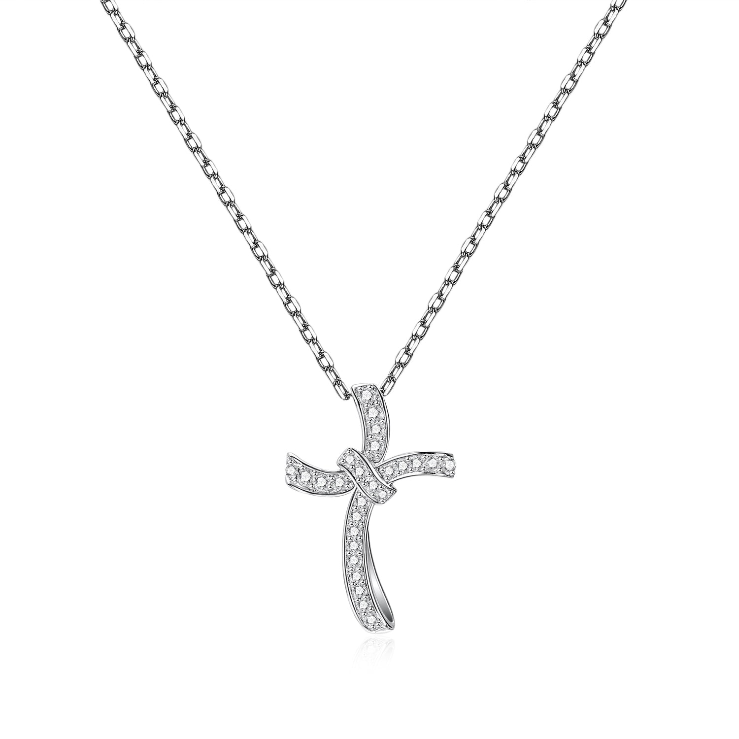 Moissanite Cross Pedant Necklaces In Sterling Silver