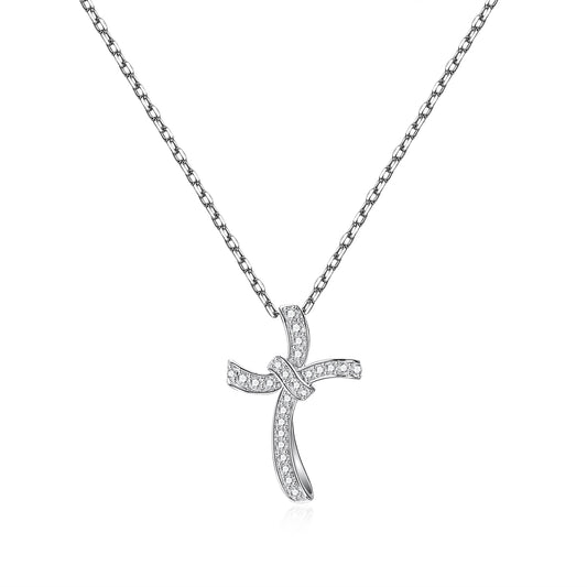 Moissanite Cross Pedant Necklaces In Sterling Silver