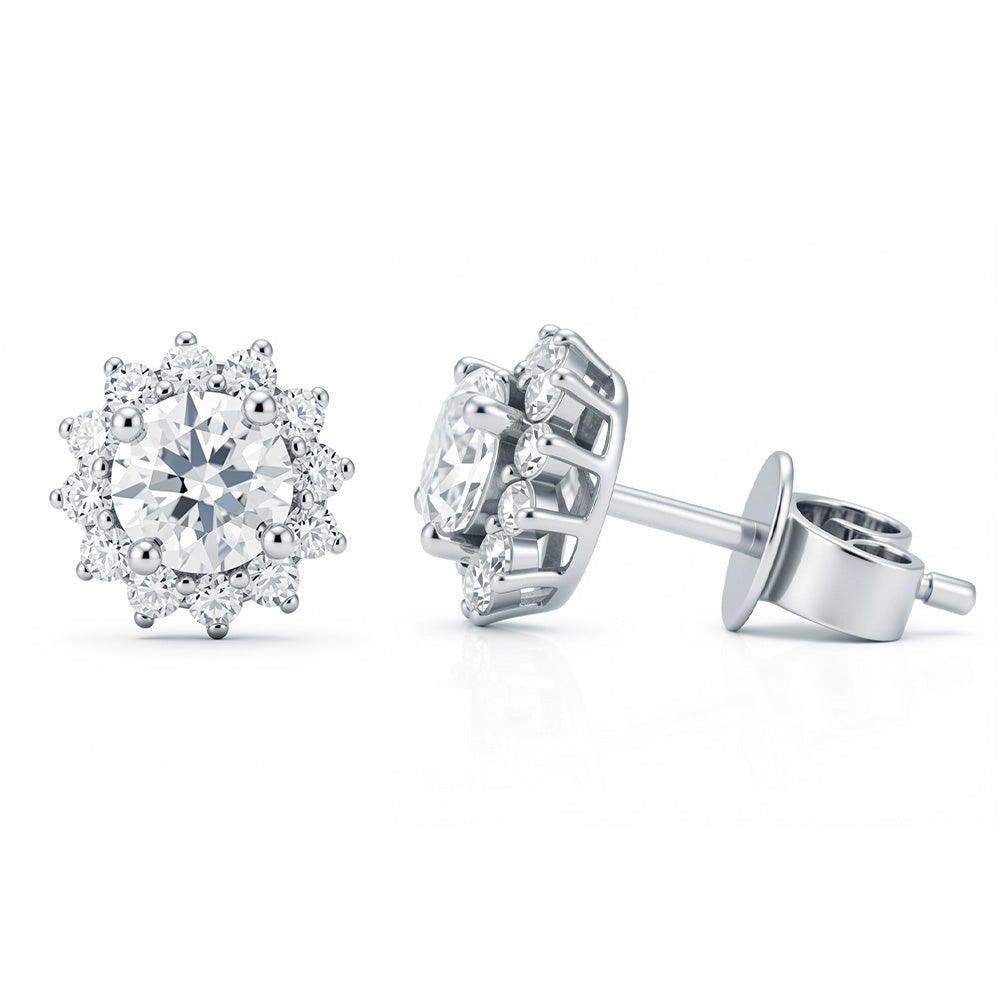 Lab-Grown Diamond Sunflower Halo Stud Earrings