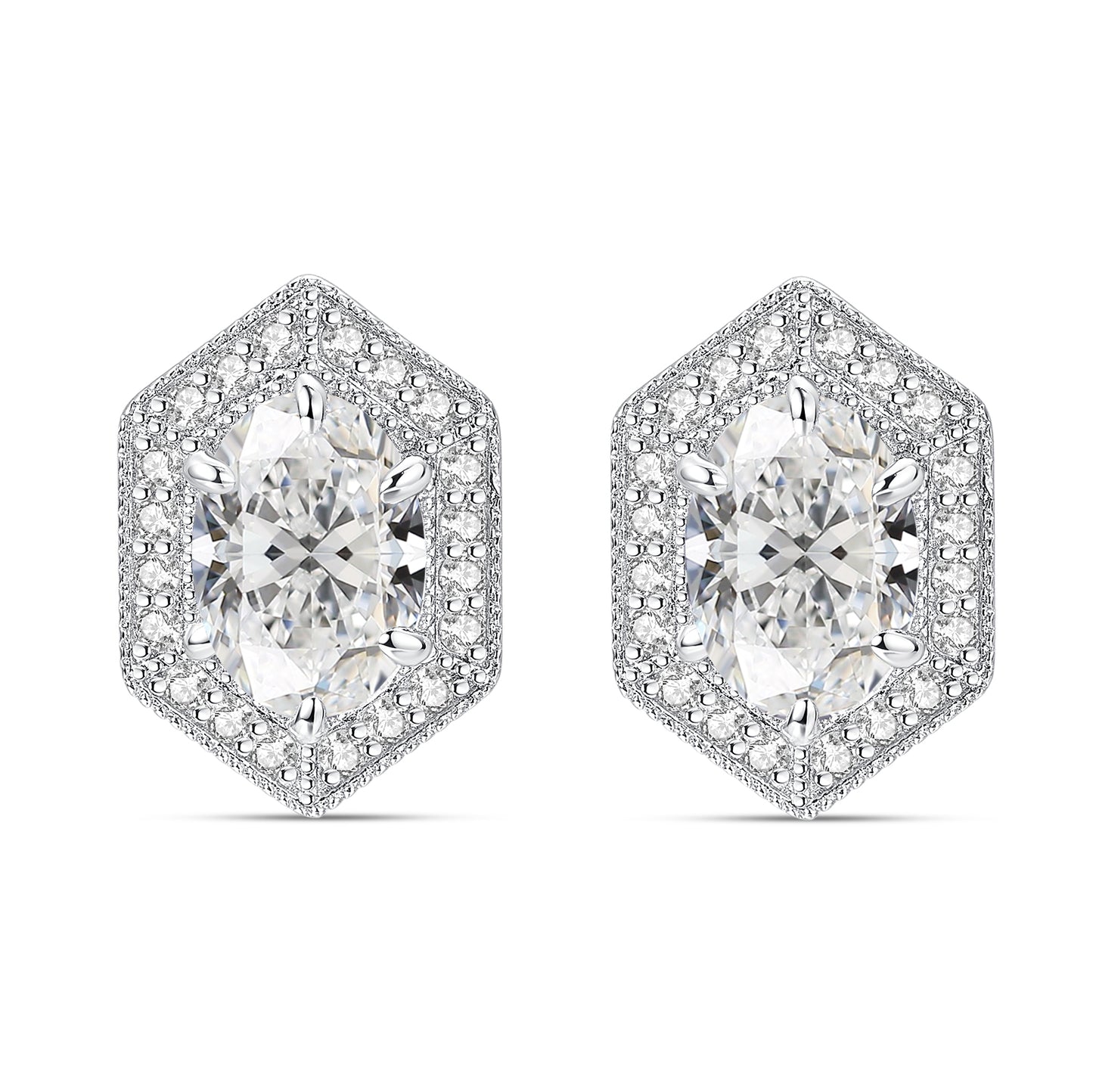 Moissanite Oval Cut Hexagon Halo Stud Earrings for Women